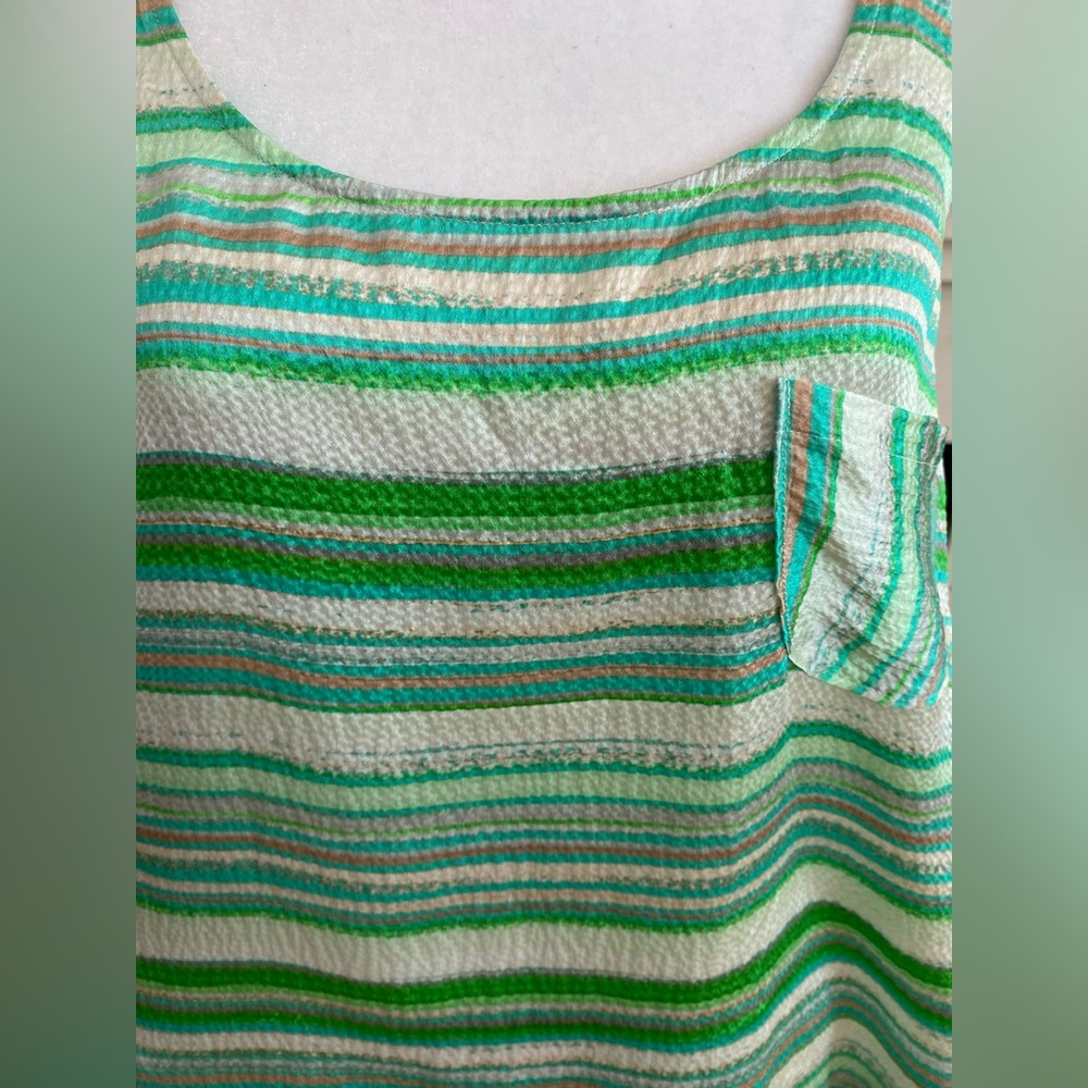 Ainsley 100% Silk crop tank top, multi green, blue, silver, Size S - Picture 2 of 6